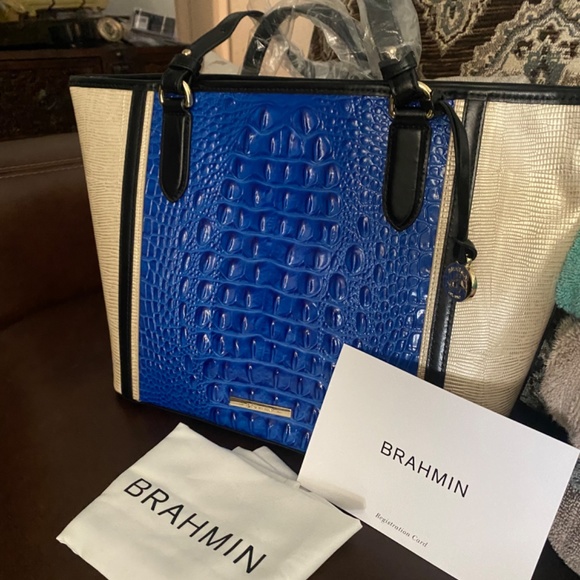 Brahmin Medium Asher Cobalt Laverne Leather Tote - Picture 3 of 4